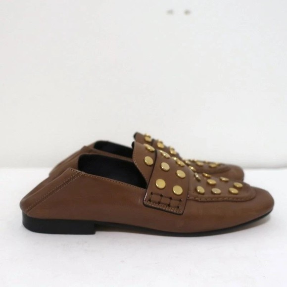 Isabel Marant Feenie Convertible Loafers Brown Studded Leather Flats Size 36 - Picture 3 of 10